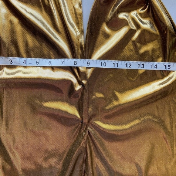 Vintage Y2K Halter Top Gold Metallic Sexy Backless Sz Small Disco Party Sparkle - Picture 7 of 9